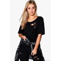 Sara Distressed T Shirt - black