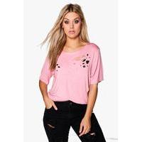 Sara Distressed T Shirt - rose