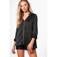 Satin Blouse With Piping - black