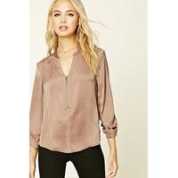 Satin Zip-Front Blouse