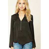 Satin Zip-Front Blouse