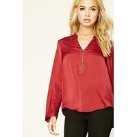 Satin Zip-Front Blouse