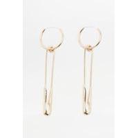 safety pin drop hoop earrings gold