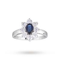Sapphire And Diamond Cluster Ring In 18ct White Gold - Ring Size O