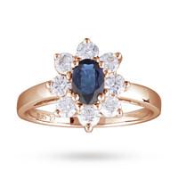 Sapphire and Diamond Cluster Ring in 18 Carat Rose Gold - Ring Size P