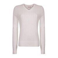 Sabina V Neck Cable Sweater - White (A7)