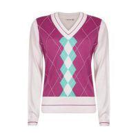 Salena Colour Block Argyle Sweater - White/Violet/Aqua