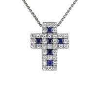 Sapphire Necklace Diamond Cross 18ct White Gold