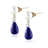 Sapphire, Diamond and Pearl Drop Earrings 8.6ctw in 9ct Gold