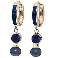 Sapphire and Black Pearl Huggie Earrings 4.65ctw in 9ct Gold