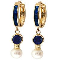 Sapphire and Pearl Huggie Earrings 4.65ctw in 9ct Gold