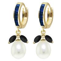 Sapphire and Pearl Dewdrop Huggie Earrings 1.3ctw in 9ct Gold