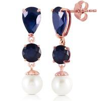 Sapphire and Pearl Drop Earrings 10.1ctw in 9ct Rose Gold