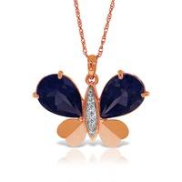 Sapphire and Diamond Butterfly Pendant Necklace 10.5ctw in 9ct Rose Gold