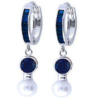 Sapphire and Pearl Huggie Earrings 4.65ctw in 9ct White Gold