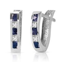 Sapphire and White Topaz Acute Huggie Earrings 1.26ctw in 9ct White Gold