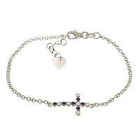 Sapphire and Diamond Adjustable Cross Bracelet 0.15ctw in 9ct White Gold