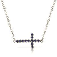 Sapphire Cross Pendant Necklace 0.3ct in 9ct White Gold