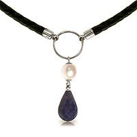 Sapphire and Pearl Leather Pendant Necklace 10.8ctw in 9ct White Gold