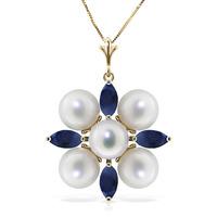 Sapphire and Pearl Pendant Necklace 6.3ctw in 9ct Gold