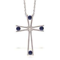 Sapphire and Diamond Cross Pendant Necklace 0.5ctw in 9ct White Gold