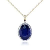 Sapphire and Diamond Halo Pendant Necklace 6.4ct in 9ct Gold