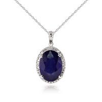 Sapphire and Diamond Halo Pendant Necklace 6.4ct in 9ct White Gold