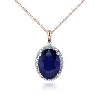 Sapphire and Diamond Halo Pendant Necklace 6.4ct in 9ct Rose Gold