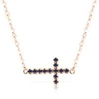 Sapphire Cross Pendant Necklace 0.3ct in 9ct Rose Gold