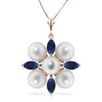 sapphire and pearl pendant necklace 63ctw in 9ct rose gold