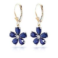 Sapphire and Diamond Flower Petal Drop Earrings 4.4ctw in 9ct Gold