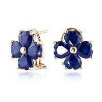 Sapphire Flower Heart Stud Earrings 7.2ctw in 9ct Gold