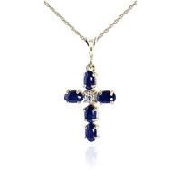 Sapphire and Diamond Rio Cross Pendant Necklace 1.73ctw in 9ct Gold