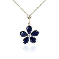 Sapphire and Diamond Flower Petal Pendant Necklace 2.2ctw in 9ct Gold