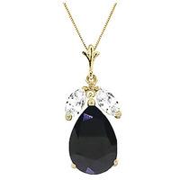 Sapphire and White Topaz Pendant Necklace 4.65ct in 9ct Gold
