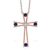 Sapphire and Diamond Cross Pendant Necklace 0.5ctw in 9ct Rose Gold