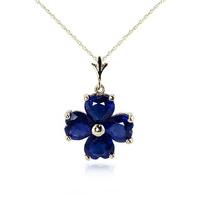 Sapphire Four Leaf Clover Heart Pendant Necklace 3.6ctw in 9ct Gold