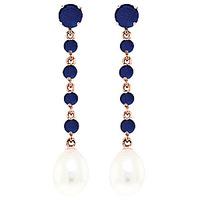 sapphire and pearl by the yard drop earrings 100ctw in 9ct rose gold