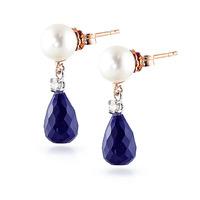 Sapphire, Diamond and Pearl Drop Earrings 8.6ctw in 9ct Rose Gold