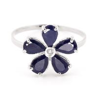 Sapphire and Diamond Five Petal Ring 2.2ctw in 9ct White Gold