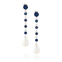 Sapphire and Pearl by the Yard Drop Earrings 10.0ctw in 9ct White Gold