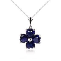 Sapphire Four Leaf Clover Heart Pendant Necklace 3.6ctw in 9ct White Gold