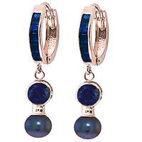 Sapphire and Black Pearl Huggie Earrings 4.65ctw in 9ct Rose Gold