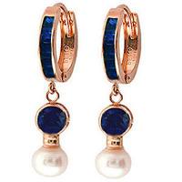 Sapphire and Pearl Huggie Earrings 4.65ctw in 9ct Rose Gold