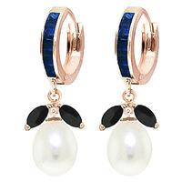 Sapphire and Pearl Dewdrop Huggie Earrings 1.3ctw in 9ct Rose Gold