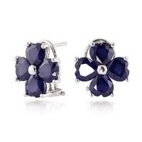 Sapphire Flower Heart Stud Earrings 7.2ctw in 9ct White Gold