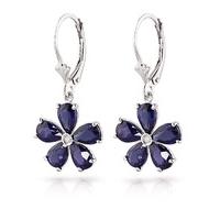 Sapphire and Diamond Flower Petal Drop Earrings 4.4ctw in 9ct White Gold