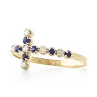 Sapphire and Diamond Cross Ring 0.15ctw in 9ct Gold