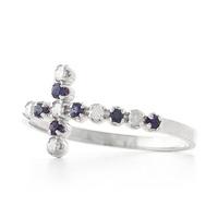 Sapphire and Diamond Cross Ring 0.15ctw in 9ct White Gold