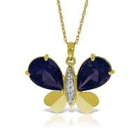 Sapphire and Diamond Butterfly Pendant Necklace 10.5ctw in 9ct Gold